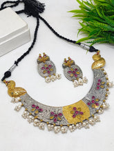 Prabha Fusion Studded Silver Hasli Set - The Pashm